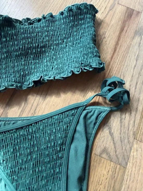 PacSun Dark Green Smocked Bandeau Bikini Set - Picture 3 of 6